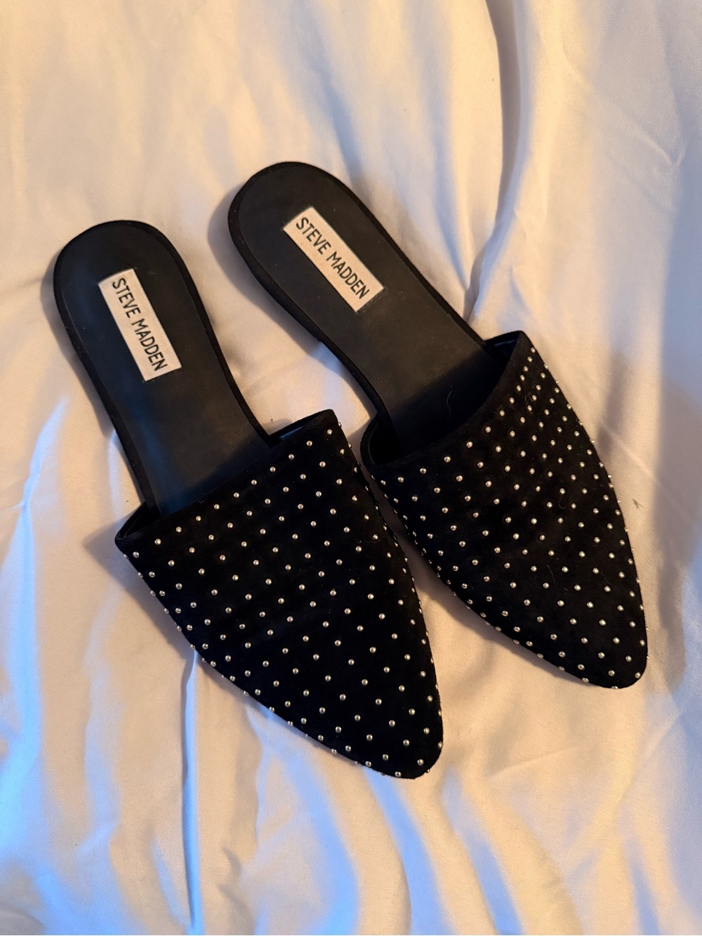 Steve Madden Black Pointed Toe Studded Mules